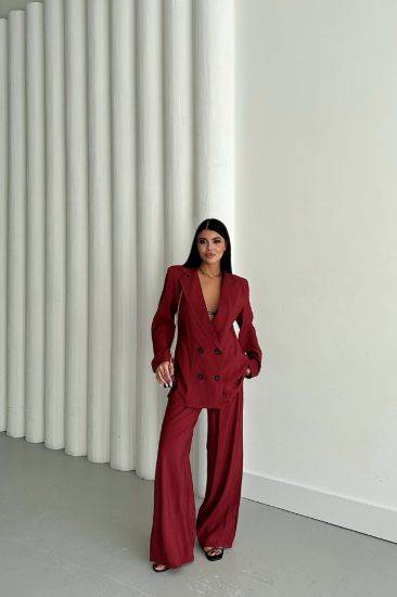 MODAL 4 DÜĞME ASTARSIZ CEKET - PANTOLON TAKIM - Bordo resmi